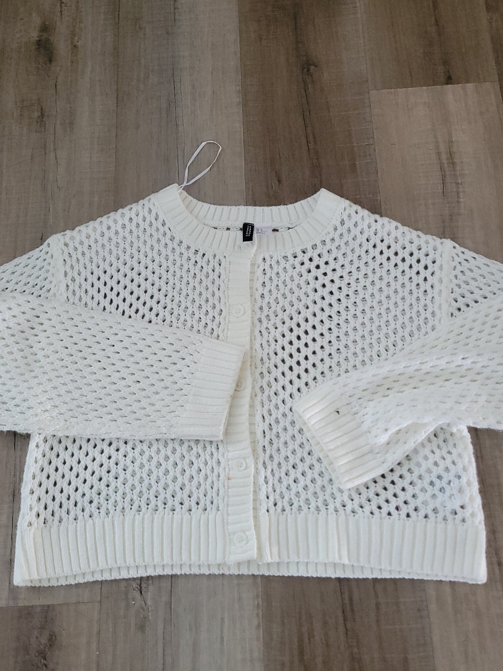Divided White Open-Knit Button Cardigan